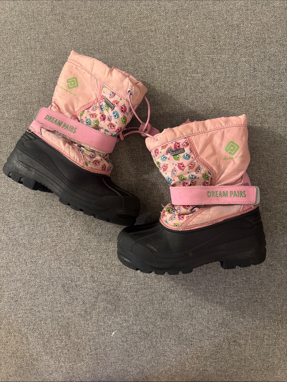 5/$15- Dream Pairs Pink and Black Girls' Winter Snow Boots with Owl Print